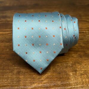 EGARA 100% Silk Tie Men's Blue Orange Dot Necktie‎ NEW